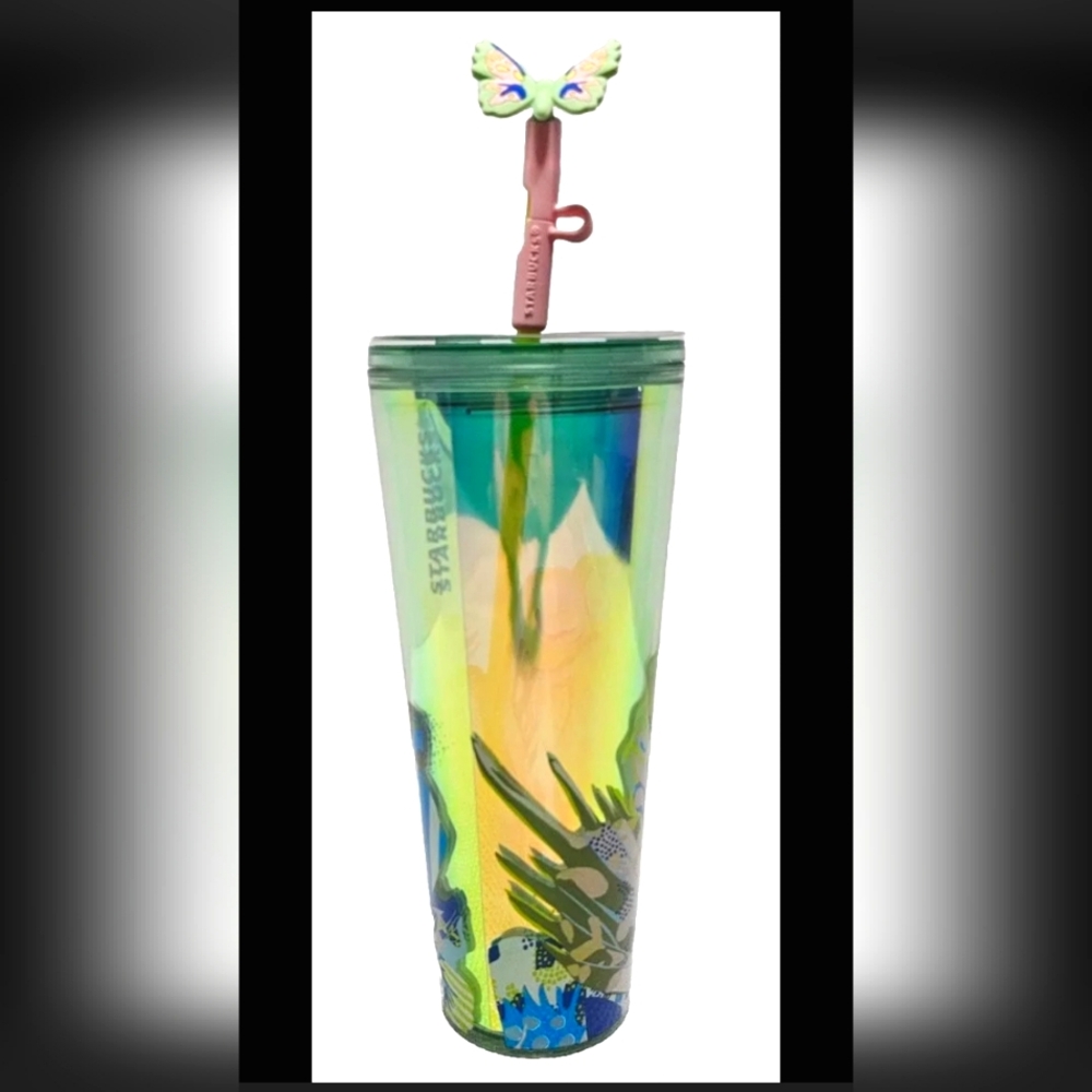 NWT, Starbucks Summer 2024 Iridescent Canna Lily with  Butterfly  Topper 24 oz